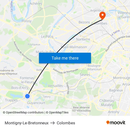 Montigny-Le-Bretonneux to Colombes map