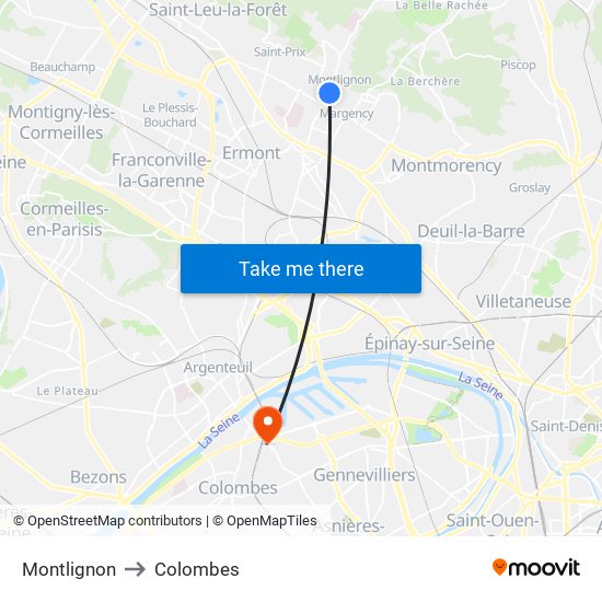 Montlignon to Colombes map