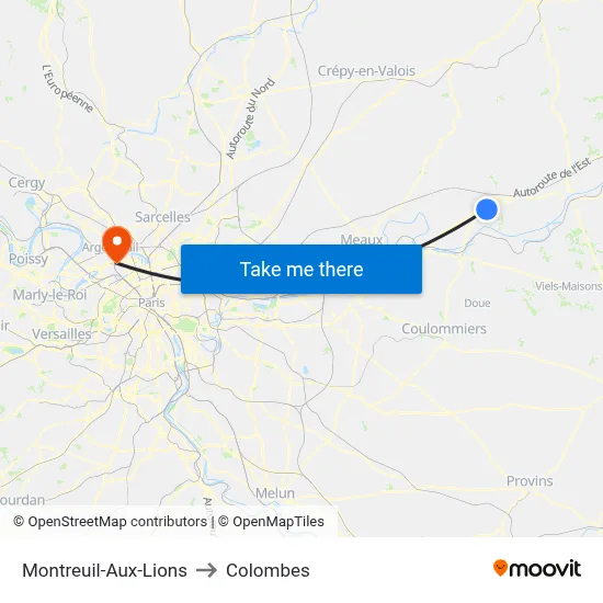 Montreuil-Aux-Lions to Colombes map