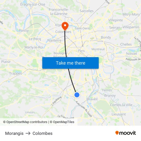 Morangis to Colombes map
