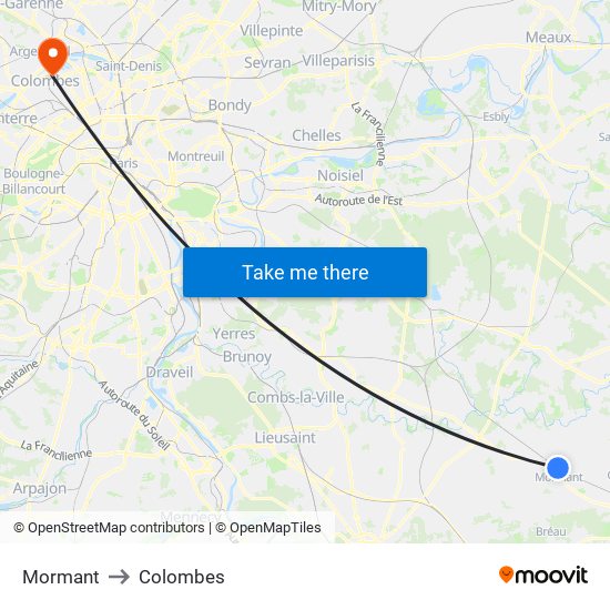 Mormant to Colombes map