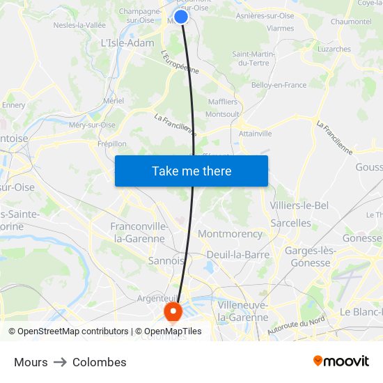 Mours to Colombes map