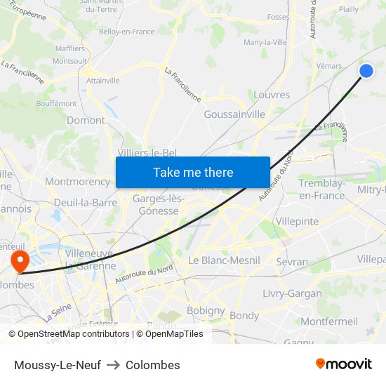 Moussy-Le-Neuf to Colombes map
