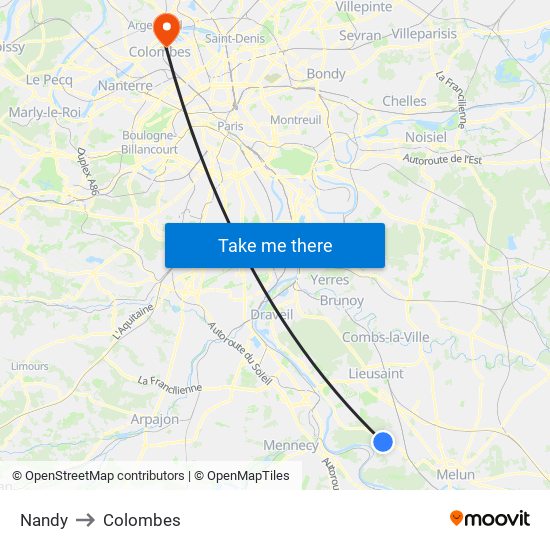 Nandy to Colombes map