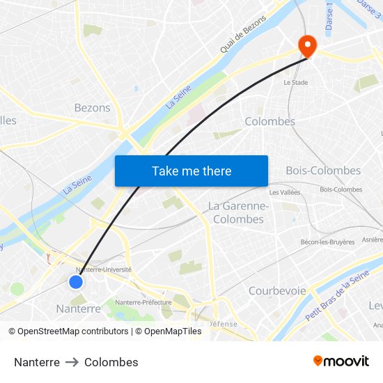 Nanterre to Colombes map