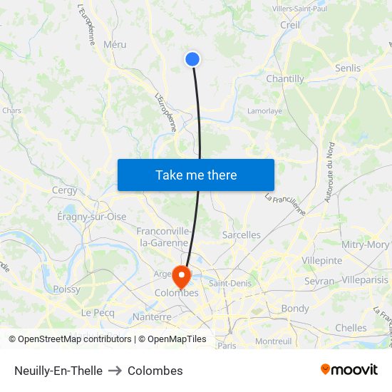 Neuilly-En-Thelle to Colombes map