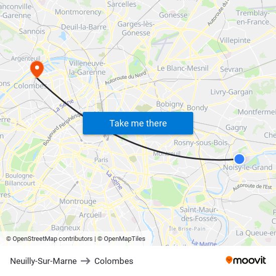 Neuilly-Sur-Marne to Colombes map