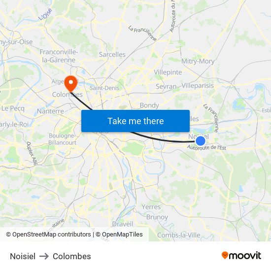 Noisiel to Colombes map
