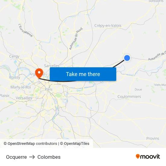 Ocquerre to Colombes map