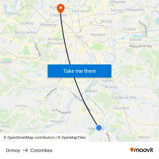 Ormoy to Colombes map