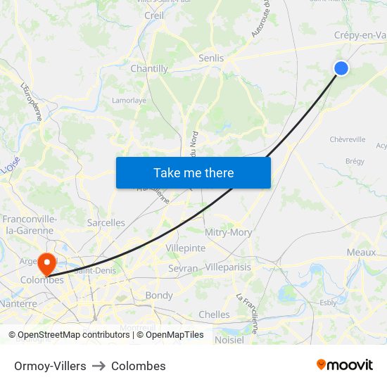 Ormoy-Villers to Colombes map