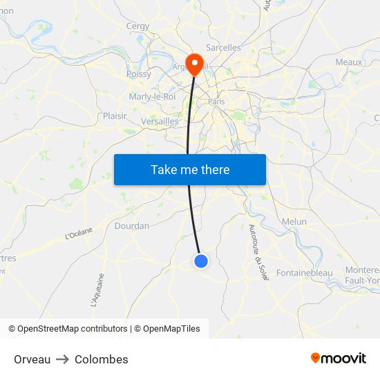 Orveau to Colombes map