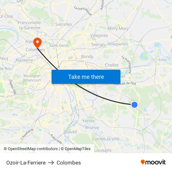 Ozoir-La-Ferriere to Colombes map