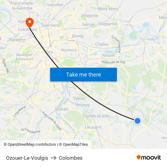 Ozouer-Le-Voulgis to Colombes map