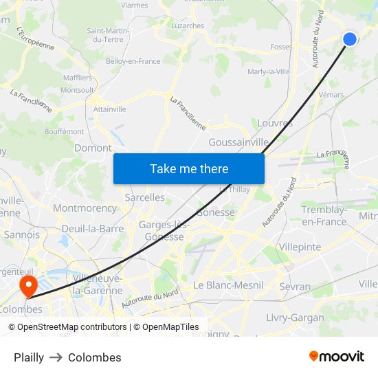 Plailly to Colombes map
