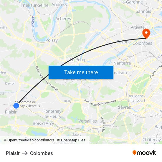 Plaisir to Colombes map