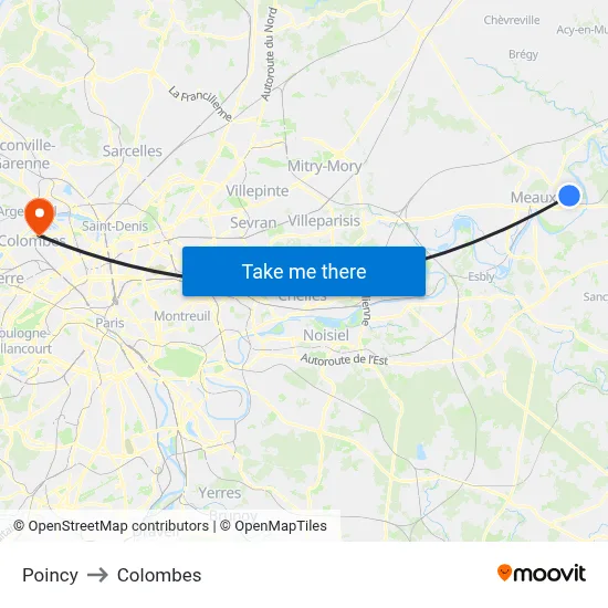 Poincy to Colombes map