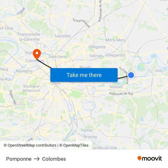 Pomponne to Colombes map