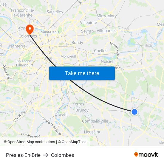 Presles-En-Brie to Colombes map