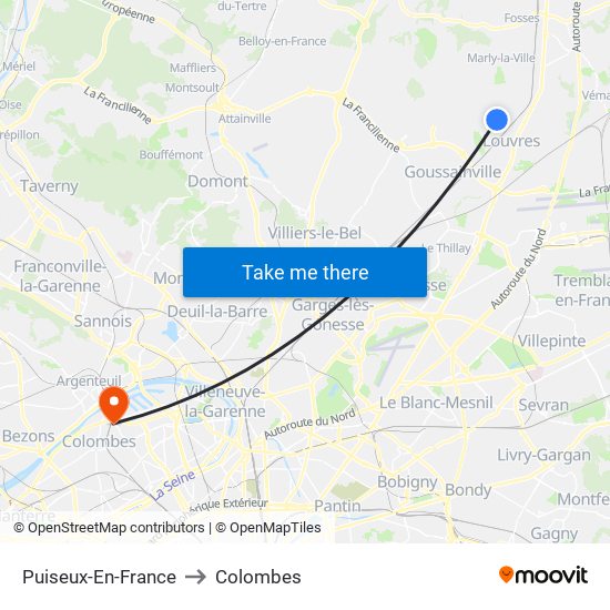 Puiseux-En-France to Colombes map