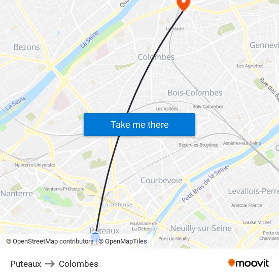 Puteaux to Colombes map