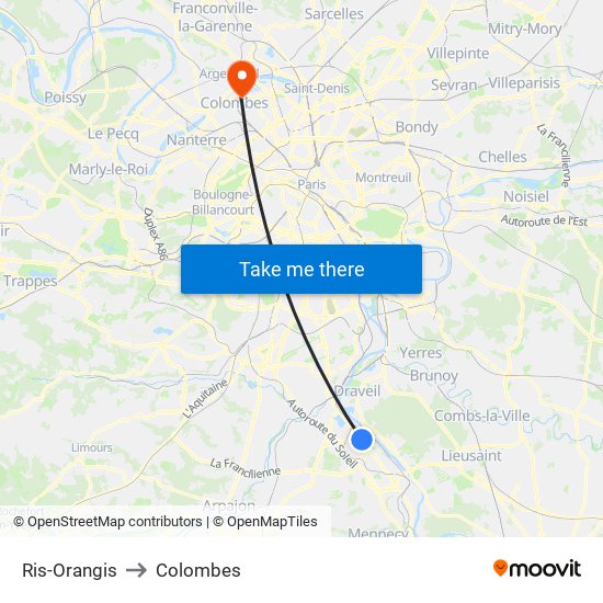 Ris-Orangis to Colombes map