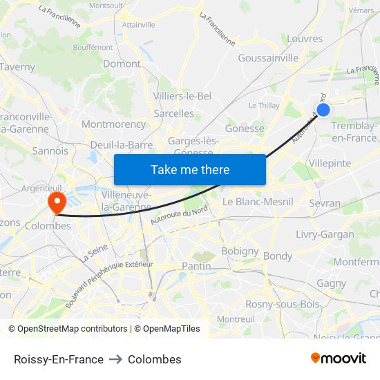 Roissy-En-France to Colombes map