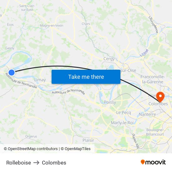 Rolleboise to Colombes map