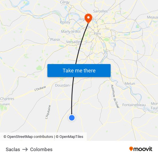 Saclas to Colombes map