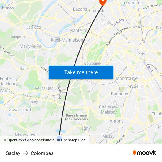 Saclay to Colombes map