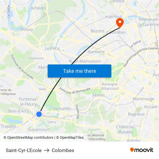 Saint-Cyr-L'Ecole to Colombes map