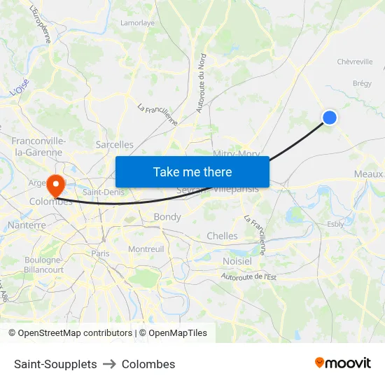Saint-Soupplets to Colombes map