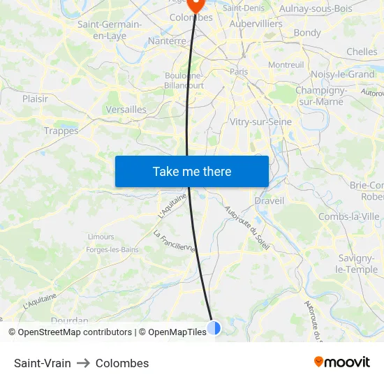 Saint-Vrain to Colombes map