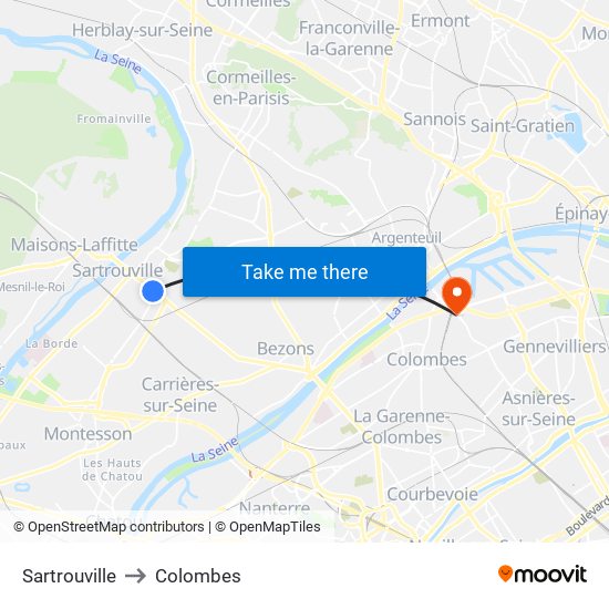 Sartrouville to Colombes map