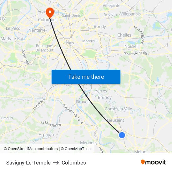 Savigny-Le-Temple to Colombes map