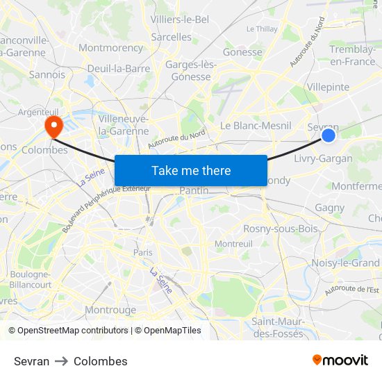 Sevran to Colombes map