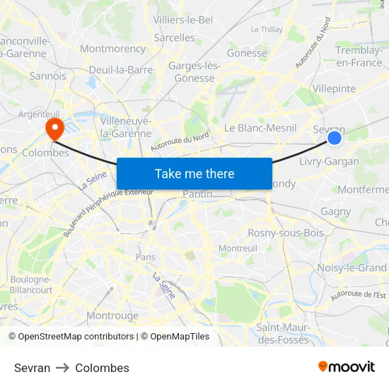 Sevran to Colombes map