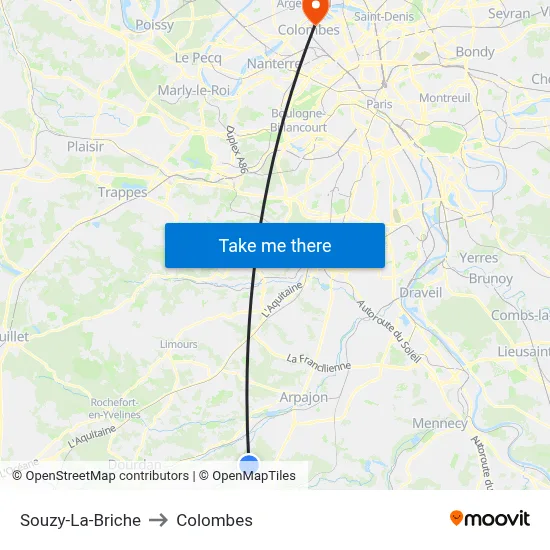 Souzy-La-Briche to Colombes map