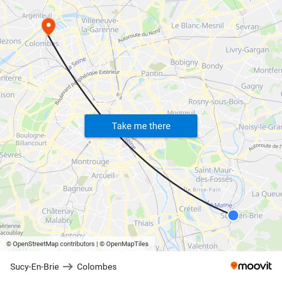 Sucy-En-Brie to Colombes map