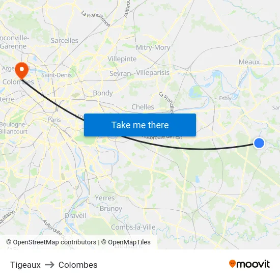 Tigeaux to Colombes map