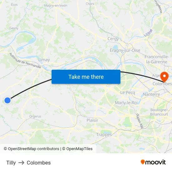 Tilly to Colombes map