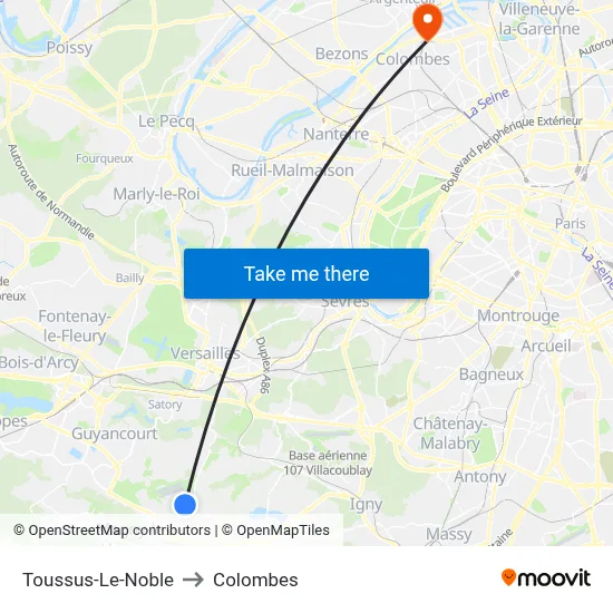 Toussus-Le-Noble to Colombes map