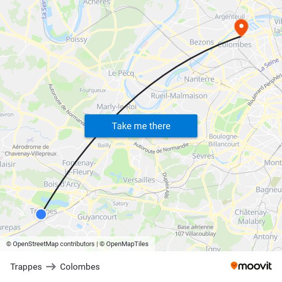 Trappes to Colombes map