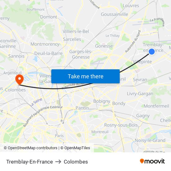 Tremblay-En-France to Colombes map