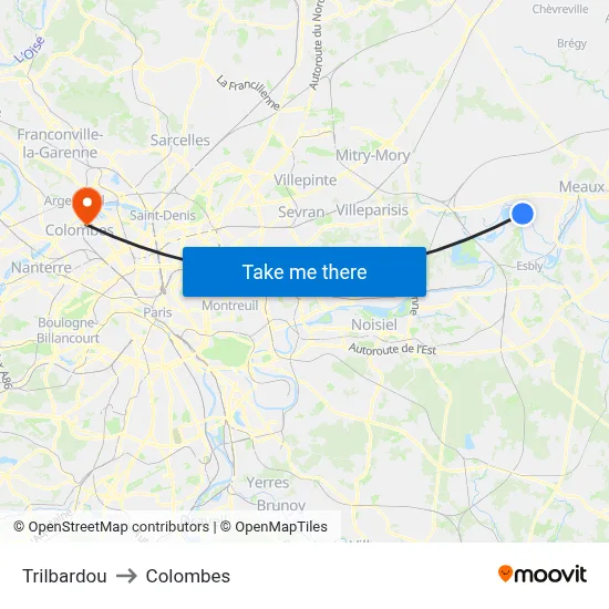 Trilbardou to Colombes map