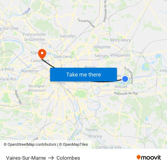 Vaires-Sur-Marne to Colombes map