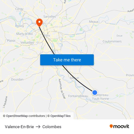 Valence-En-Brie to Colombes map