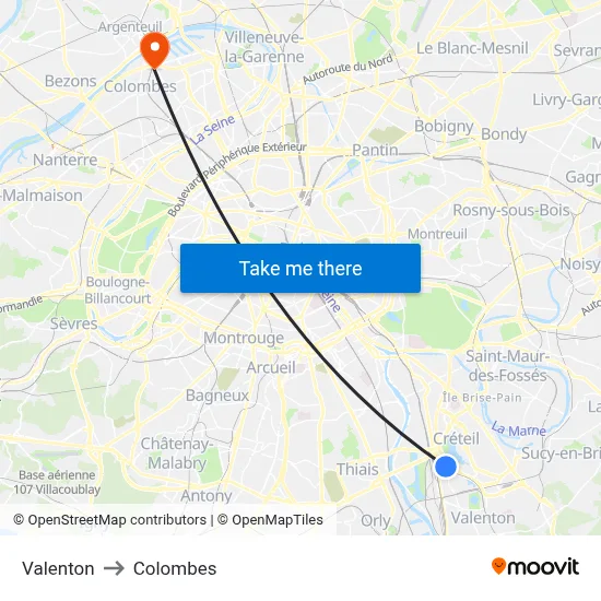 Valenton to Colombes map