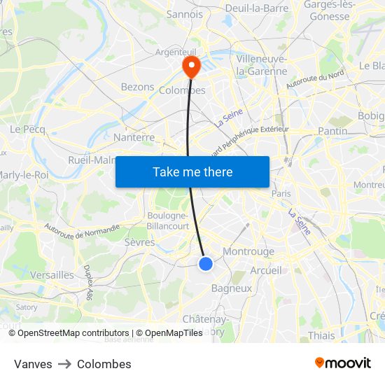 Vanves to Colombes map