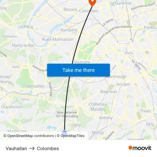 Vauhallan to Colombes map